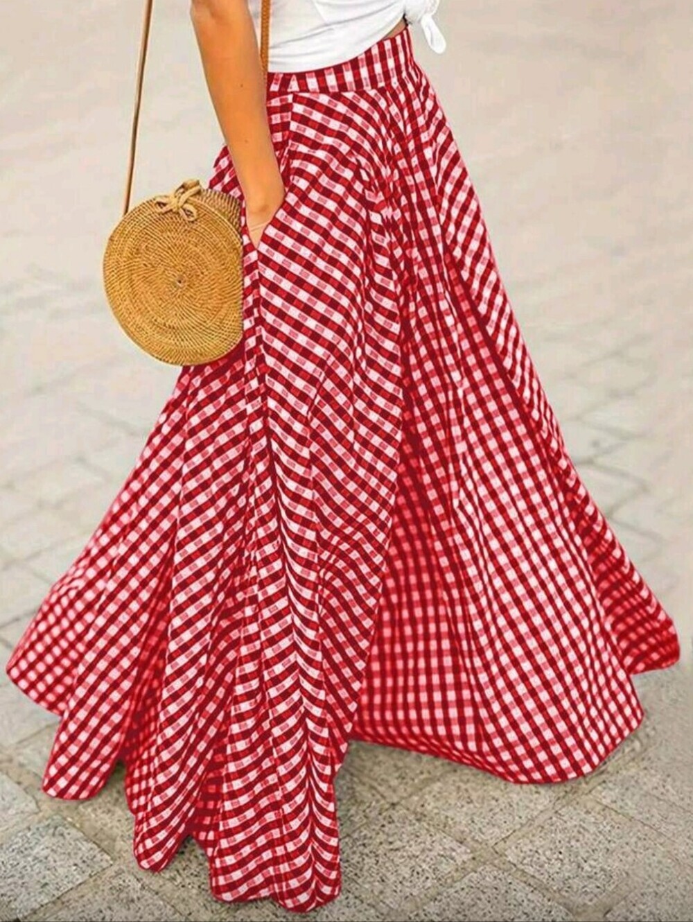 Women's Elegant Plaid Pattern Skirt, High Waist Wide Hem Flowy A-Line Skirt